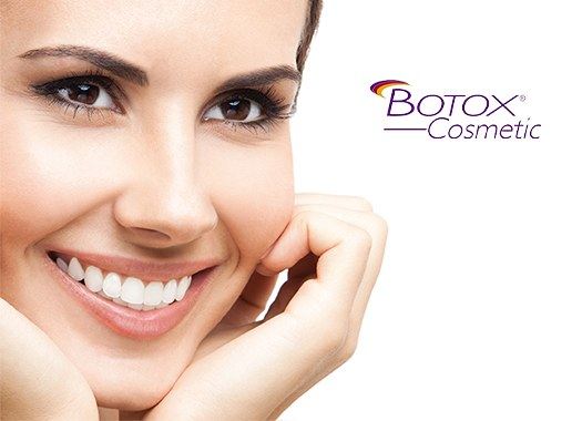 Woman with smooth skin and Botox logo